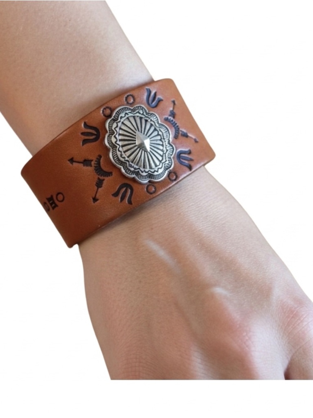 NWOT Brown Western Leather Cuff Bracelet with Silver Accent